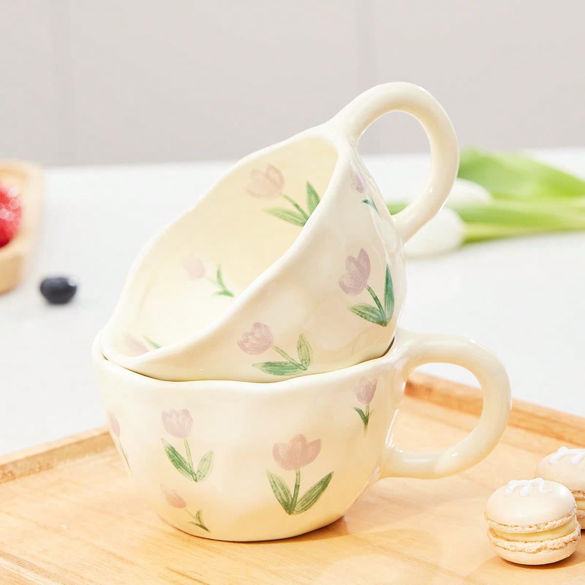 1 tasse de cafÃ© en cÃ©ramique Ã pincer Ã la main, tasse Ã thÃ© au lait Ã fleurs irrÃ©guliÃ¨res Ins Korean Style Oatmeal Breakfast Mug Drinkware