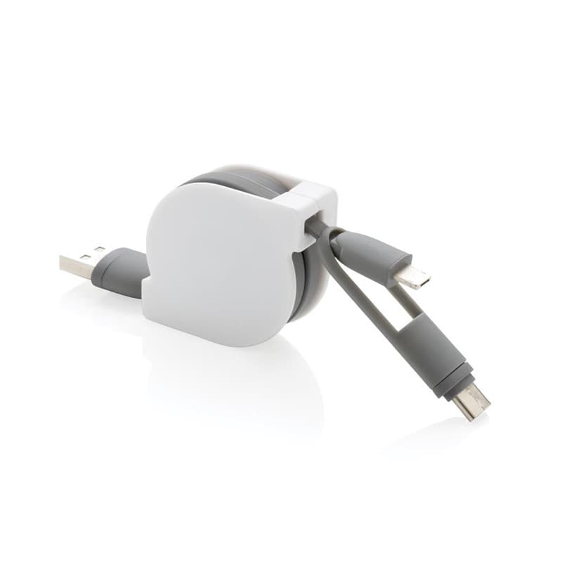 Câble USB rétractable 3 en 1 Nelson - Chargeurs publicitaires