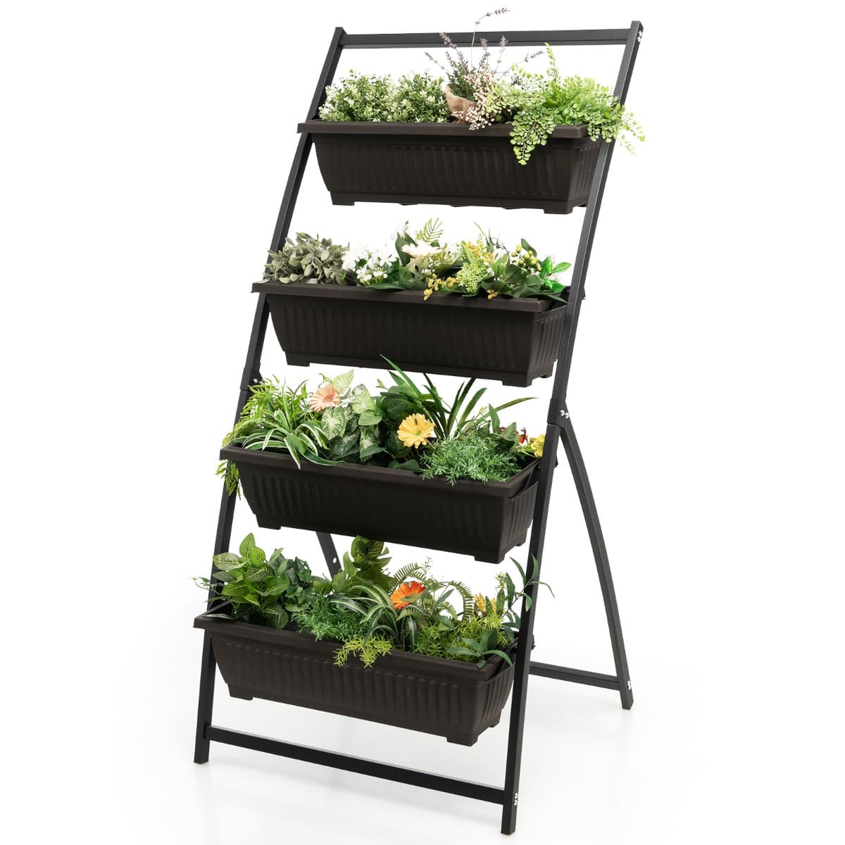 CostwayJardinière Étagée à 4 Niveaux avec 4 Bacs de Plantation Trous de Drainage Jardinière Autoportante de Intérieur Extérieur Métallique