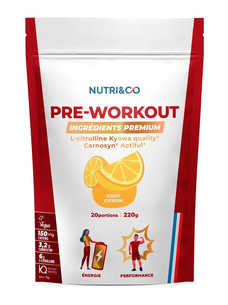 Nutri&Co Pre-Workout Ingrédients Premium Goût Citron 220 Grammes