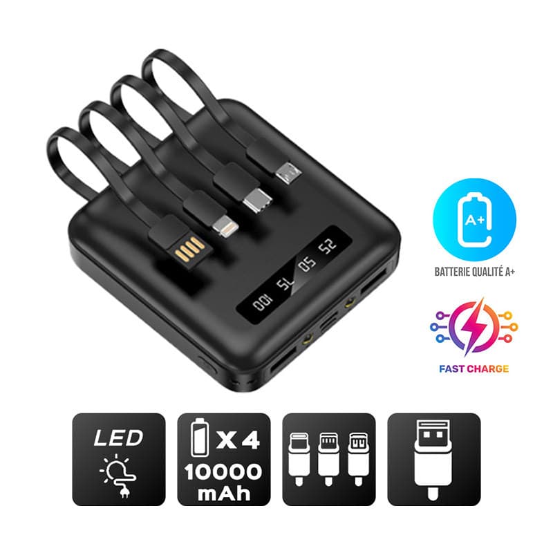 Batterie 10000 mAh 4 câbles/2 ports AKASHI Heiho - Batteries et Powerbank publicitaires